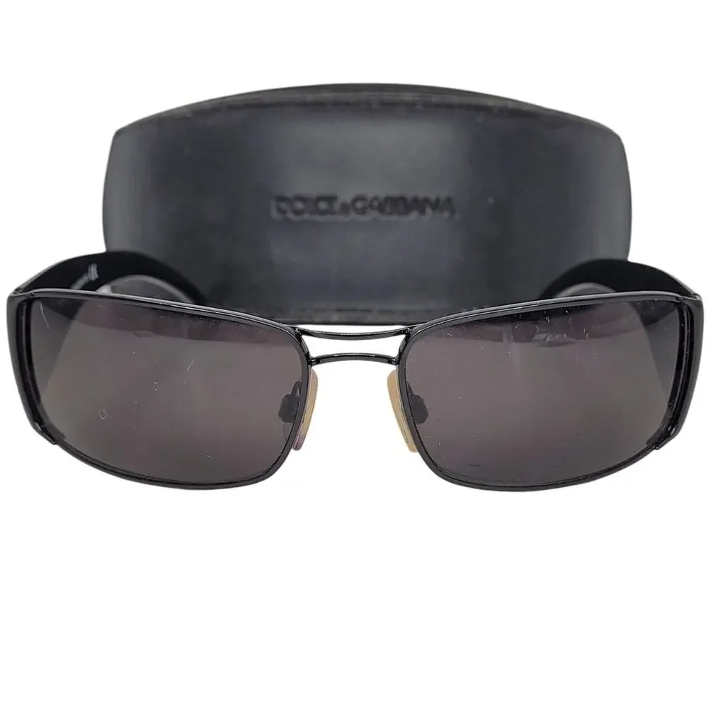 Dolce & Gabbana DG834S Black Acrylic‎ Wrap Rimmed Logo Sunglasses